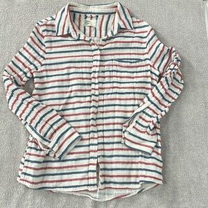 Cosmic Blue Love Striped Women’s Button Down Shirt